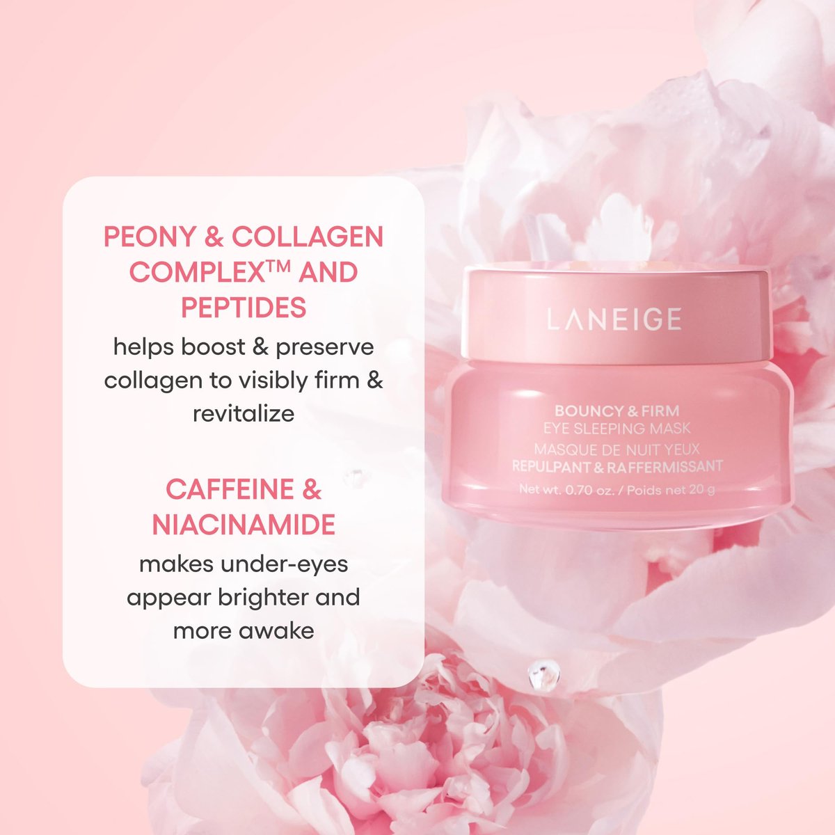 LANEIGE Bouncy & Firm Eye Sleeping Mask - Depuff and Firm with Peony & Collagen Complex, Ceramide, & 5D Hyaluronic Acid - görsel 9