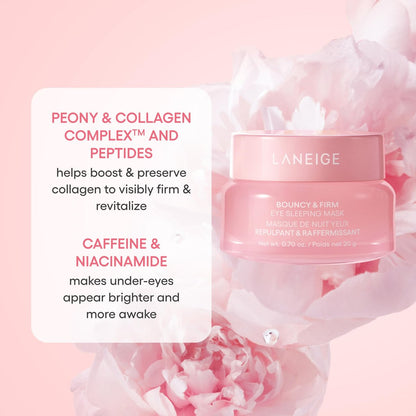 LANEIGE Bouncy & Firm Eye Sleeping Mask - Depuff and Firm with Peony & Collagen Complex, Ceramide, & 5D Hyaluronic Acid