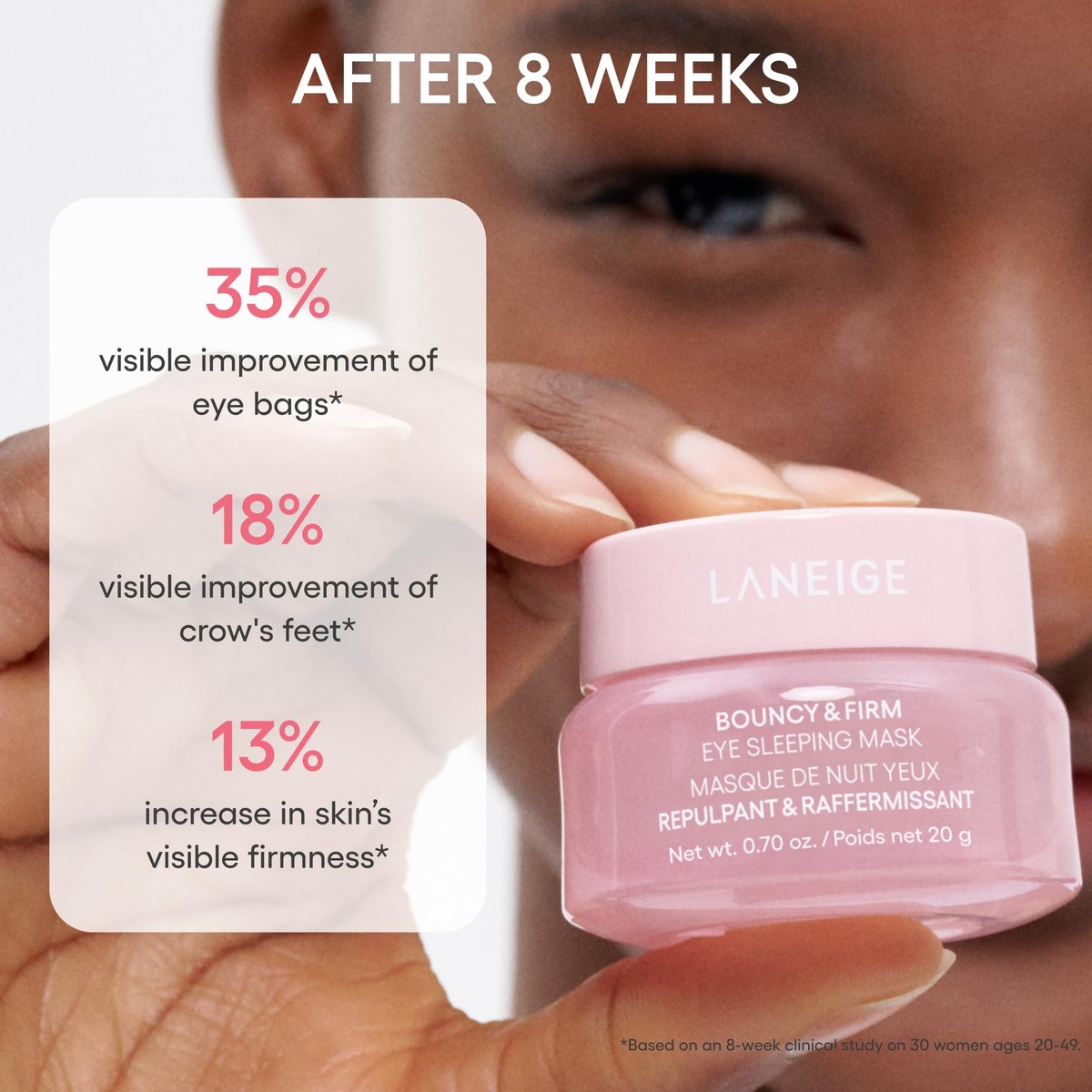 LANEIGE Bouncy & Firm Eye Sleeping Mask - Depuff and Firm with Peony & Collagen Complex, Ceramide, & 5D Hyaluronic Acid - görsel 7