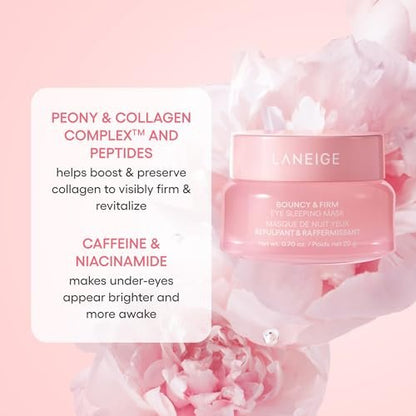 LANEIGE Bouncy & Firm Eye Sleeping Mask - Depuff and Firm with Peony & Collagen Complex, Ceramide, & 5D Hyaluronic Acid