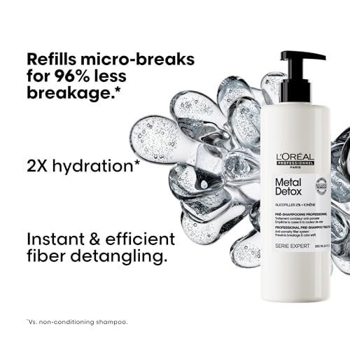 L'Oréal Professionnel Paris Metal Detox Pre-Shampoo Treatment - Strengthens, Refills Micro-Breaks and Protects Against Hard Water Metals, For Damaged and Color-Treated Hair (8.4 Fl Oz) Avelisse