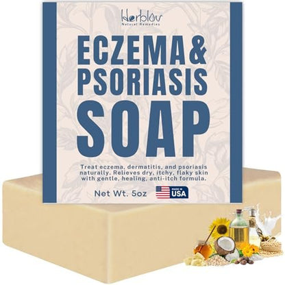 Eczema Soap Bar for Face and Body – All Natural Dermatitis, Psoriasis Treatment for Dry Itchy Sensitive Skin Relief – Gentle Detoxifying, Healing, Anti-Itch, Oatmeal Goat Milk Wash for Kids & Adults