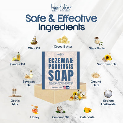 Eczema Soap Bar for Face and Body – All Natural Dermatitis, Psoriasis Treatment for Dry Itchy Sensitive Skin Relief – Gentle Detoxifying, Healing, Anti-Itch, Oatmeal Goat Milk Wash for Kids & Adults