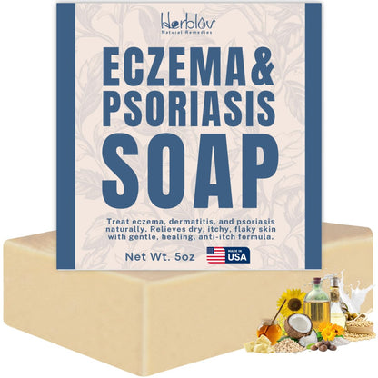 Eczema Soap Bar for Face and Body – All Natural Dermatitis, Psoriasis Treatment for Dry Itchy Sensitive Skin Relief – Gentle Detoxifying, Healing, Anti-Itch, Oatmeal Goat Milk Wash for Kids & Adults