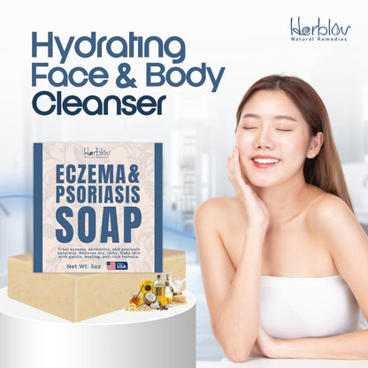 Eczema Soap Bar for Face and Body – All Natural Dermatitis, Psoriasis Treatment for Dry Itchy Sensitive Skin Relief – Gentle Detoxifying, Healing, Anti-Itch, Oatmeal Goat Milk Wash for Kids & Adults