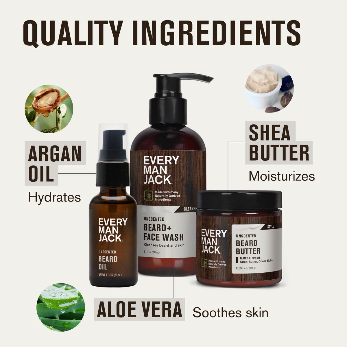 Every Man Jack Unscented Beard Bundle – Fragrance Free Beard & Face Wash, Beard Butter & Beard Oil for Sensitive Skin Avelisse
