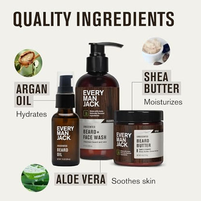 Every Man Jack Unscented Beard Bundle – Fragrance Free Beard & Face Wash, Beard Butter & Beard Oil for Sensitive Skin Avelisse