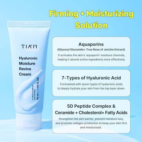 TIA'M Hyaluronic Moisture Revive Cream - Peptide & Ceramide Facial Moisturizer for Dry and Dehydrated Skin, 1.69 fl oz - görsel 10