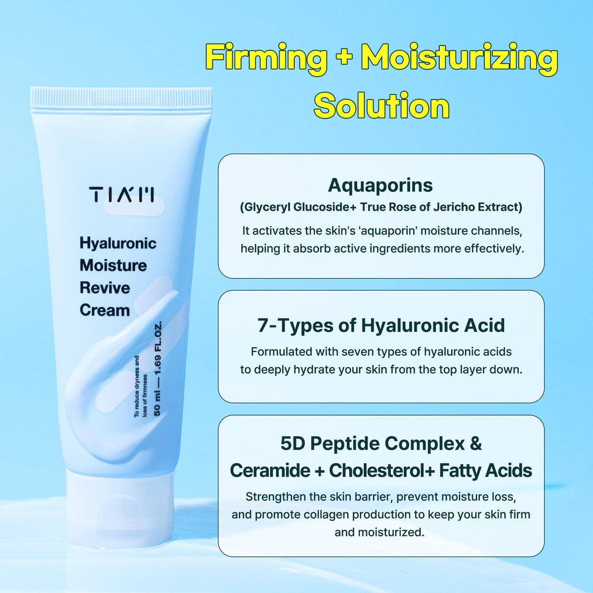 TIA'M Hyaluronic Moisture Revive Cream - Peptide & Ceramide Facial Moisturizer for Dry and Dehydrated Skin, 1.69 fl oz - görsel 9