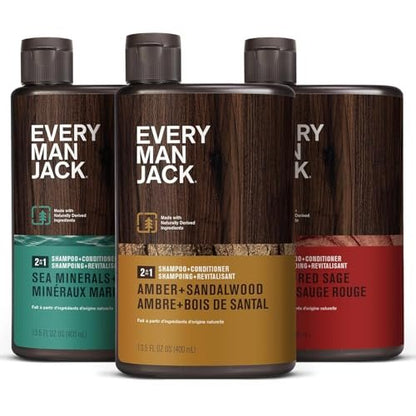 Every Man Jack Men's 2-in-1 Daily Shampoo + Conditioner Variety Pack - 3 Outdoor Scents, 13.5 oz Each (3 Pack) Avelisse