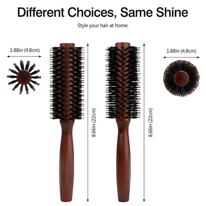 Jaasuee Round Boar Bristle Hair Brush with Wooden Handle – Ideal for Styling Medium to Long Hair, Enhances Volume and Shine for Thick, Fine, Curly, or Straight Hair (Brown)
