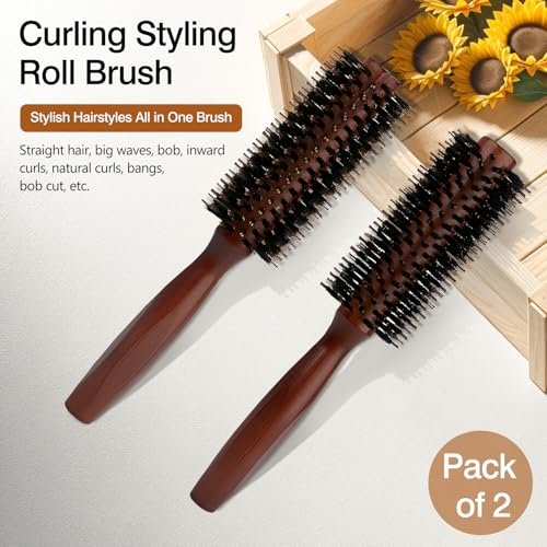 Jaasuee Round Boar Bristle Hair Brush with Wooden Handle – Ideal for Styling Medium to Long Hair, Enhances Volume and Shine for Thick, Fine, Curly, or Straight Hair (Brown) - görsel 4