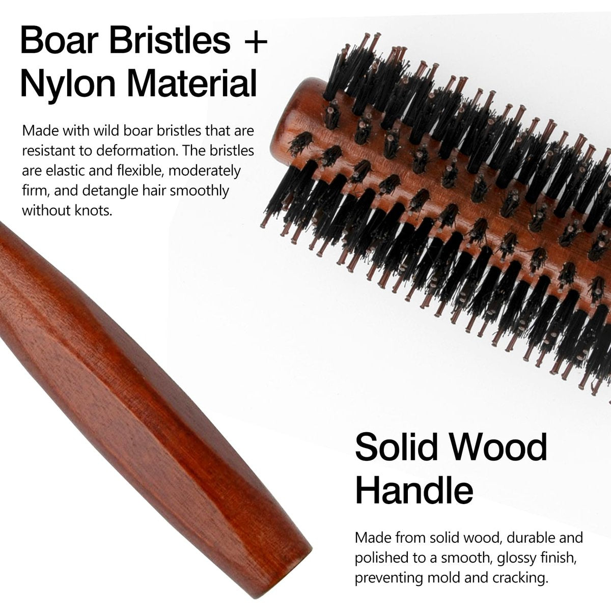 Jaasuee Round Boar Bristle Hair Brush with Wooden Handle – Ideal for Styling Medium to Long Hair, Enhances Volume and Shine for Thick, Fine, Curly, or Straight Hair (Brown) - görsel 9