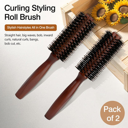 Jaasuee Round Boar Bristle Hair Brush with Wooden Handle – Ideal for Styling Medium to Long Hair, Enhances Volume and Shine for Thick, Fine, Curly, or Straight Hair (Brown)