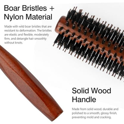 Jaasuee Round Boar Bristle Hair Brush with Wooden Handle – Ideal for Styling Medium to Long Hair, Enhances Volume and Shine for Thick, Fine, Curly, or Straight Hair (Brown)