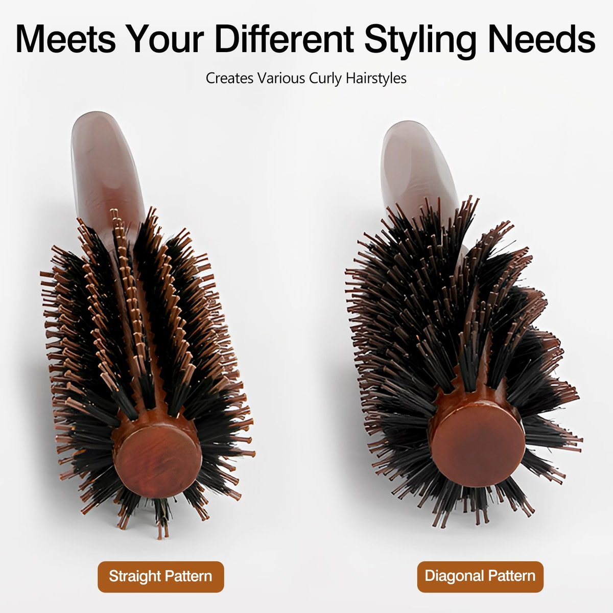 Jaasuee Round Boar Bristle Hair Brush with Wooden Handle – Ideal for Styling Medium to Long Hair, Enhances Volume and Shine for Thick, Fine, Curly, or Straight Hair (Brown) - görsel 5