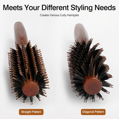 Jaasuee Round Boar Bristle Hair Brush with Wooden Handle – Ideal for Styling Medium to Long Hair, Enhances Volume and Shine for Thick, Fine, Curly, or Straight Hair (Brown)