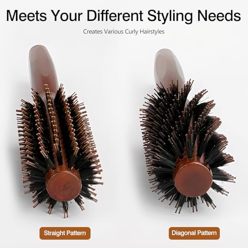 Jaasuee Round Boar Bristle Hair Brush with Wooden Handle – Ideal for Styling Medium to Long Hair, Enhances Volume and Shine for Thick, Fine, Curly, or Straight Hair (Brown) - görsel 6