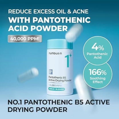 numbuzin No.1 Pantothenic B5 Active Drying Powder - Spot Treatment for Acne, Cystic Breakouts & Excess Oil Control, 0.24 oz