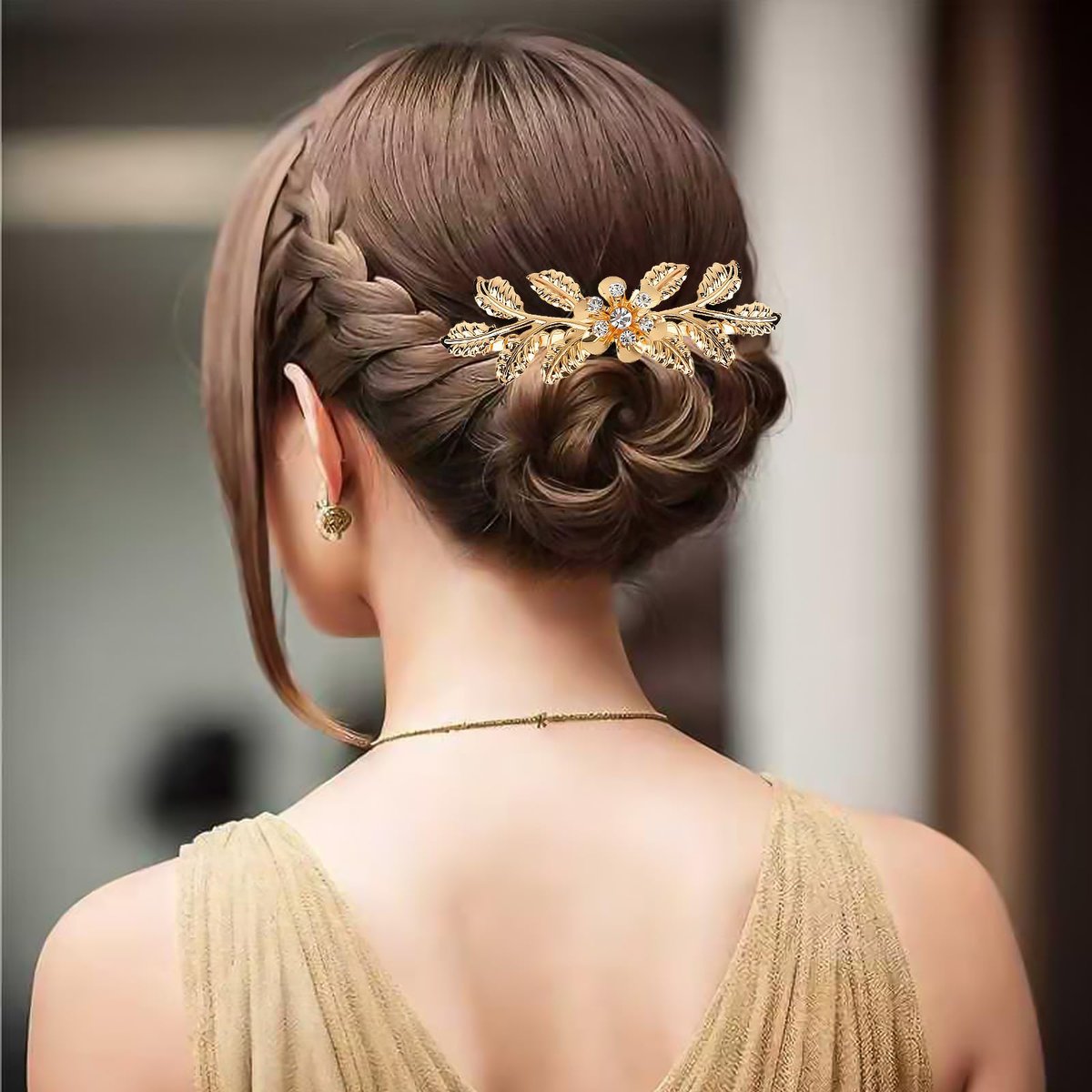 Gold & Silver Rhinestone Leaf Hair Combs - Set of 5 Metal Wedding Hair Clips for Women - görsel 7