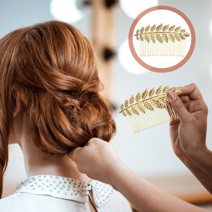Gold & Silver Rhinestone Leaf Hair Combs - Set of 5 Metal Wedding Hair Clips for Women