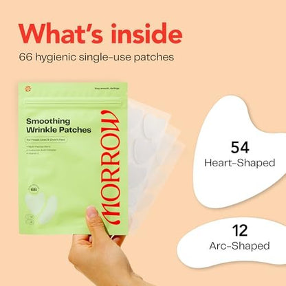 Morrow One Peptide-Infused Smoothing Wrinkle Patches - Overnight Anti-Aging Stickers for Fine Lines, Crow's Feet, Elevens, Smile Lines (66 Count)