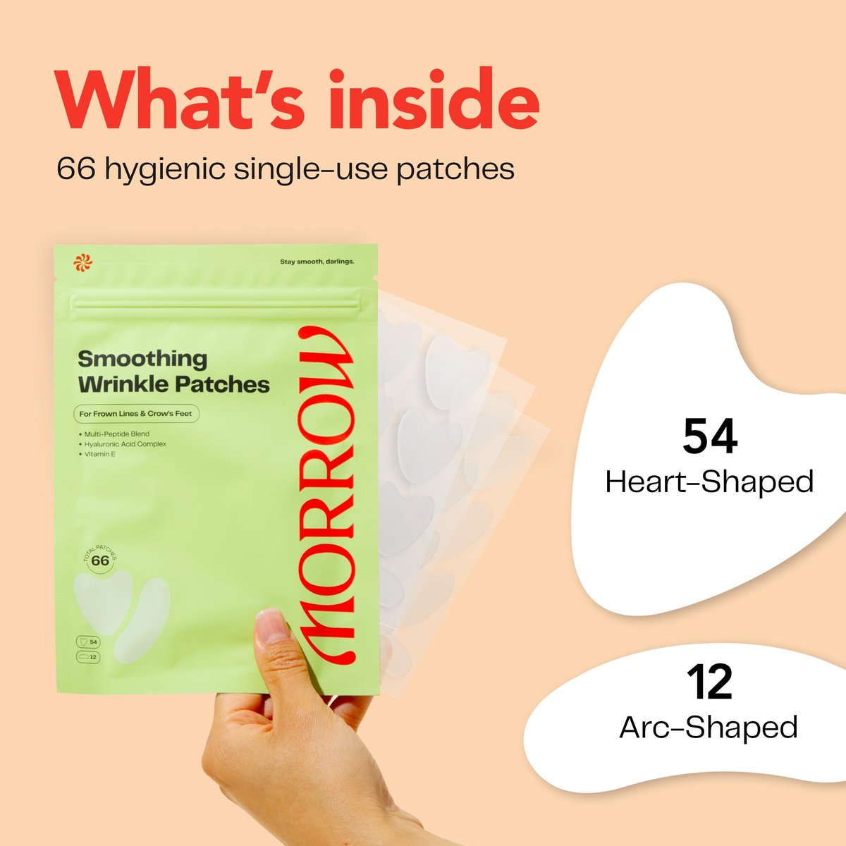 Morrow One Peptide-Infused Smoothing Wrinkle Patches - Overnight Anti-Aging Stickers for Fine Lines, Crow's Feet, Elevens, Smile Lines (66 Count) - görsel 9