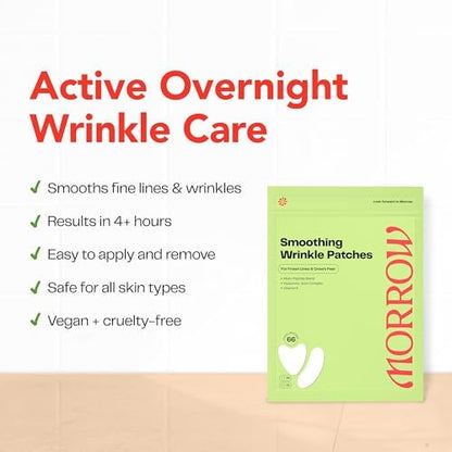Morrow One Peptide-Infused Smoothing Wrinkle Patches - Overnight Anti-Aging Stickers for Fine Lines, Crow's Feet, Elevens, Smile Lines (66 Count)