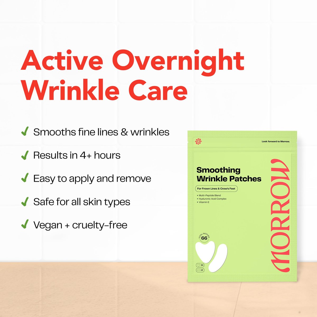 Morrow One Peptide-Infused Smoothing Wrinkle Patches - Overnight Anti-Aging Stickers for Fine Lines, Crow's Feet, Elevens, Smile Lines (66 Count) - görsel 5
