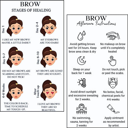 PMU Permanent Makeup Eyebrow Aftercare Card – 50 Pack, 2x3.5 Inch Business Card Size – Tattoo Aftercare for Microblading, Ombre, Lip Blush
