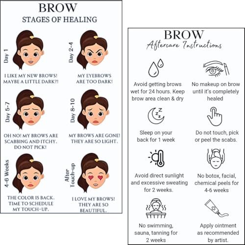 PMU Permanent Makeup Eyebrow Aftercare Card – 50 Pack, 2x3.5 Inch Business Card Size – Tattoo Aftercare for Microblading, Ombre, Lip Blush - görsel 2