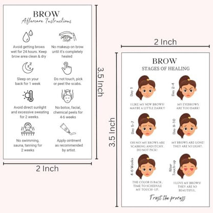 PMU Permanent Makeup Eyebrow Aftercare Card – 50 Pack, 2x3.5 Inch Business Card Size – Tattoo Aftercare for Microblading, Ombre, Lip Blush