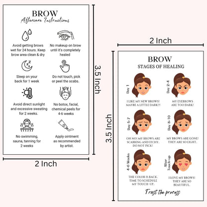 PMU Permanent Makeup Eyebrow Aftercare Card – 50 Pack, 2x3.5 Inch Business Card Size – Tattoo Aftercare for Microblading, Ombre, Lip Blush