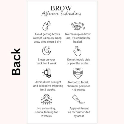 PMU Permanent Makeup Eyebrow Aftercare Card – 50 Pack, 2x3.5 Inch Business Card Size – Tattoo Aftercare for Microblading, Ombre, Lip Blush