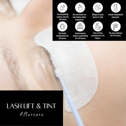 Lash Lift and Tint Aftercare Card | 50 Pack | 2x3.5 Inch Business Card Size | Black & White Simple Design with Illustration & Instruction