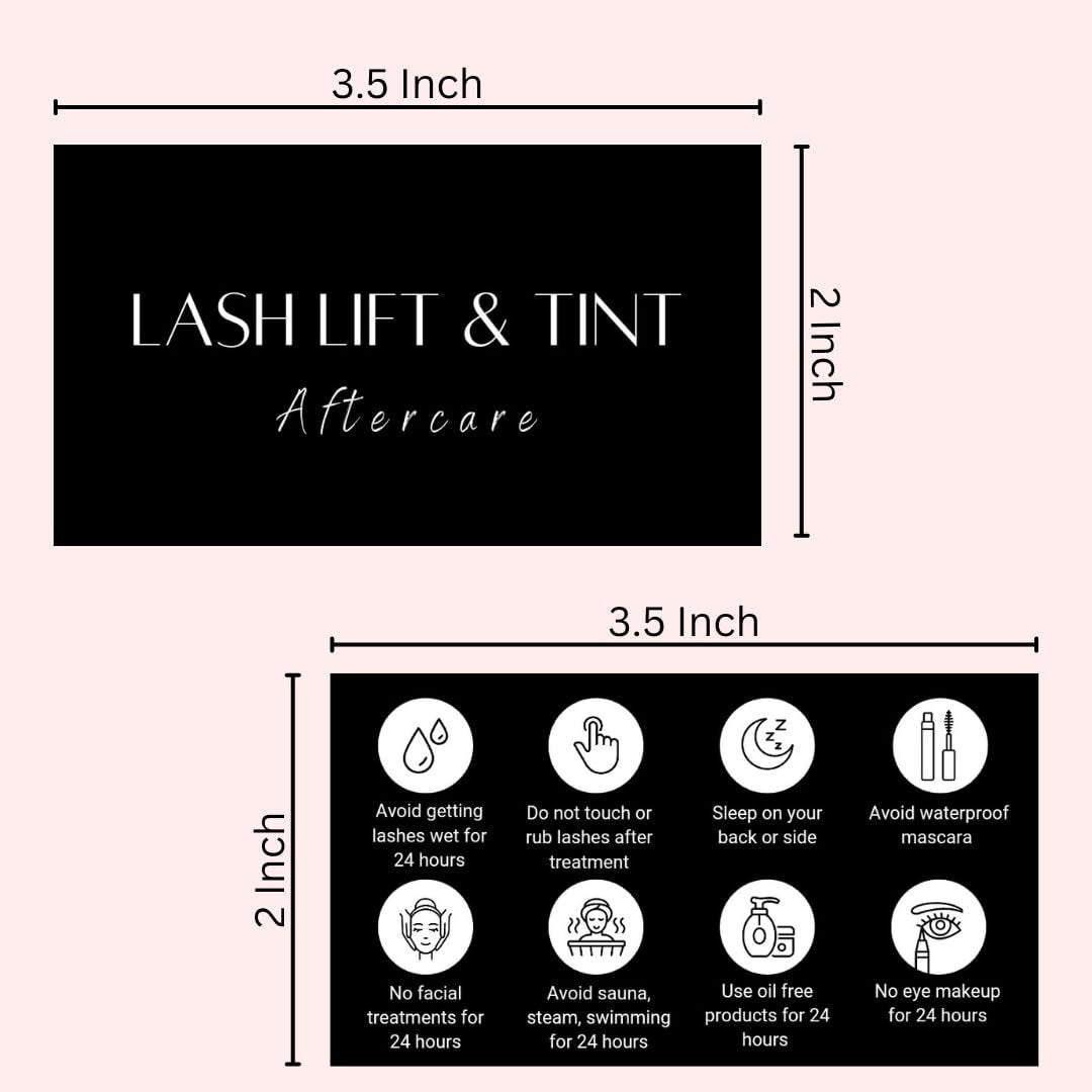 Lash Lift and Tint Aftercare Card | 50 Pack | 2x3.5 Inch Business Card Size | Black & White Simple Design with Illustration & Instruction - görsel 7