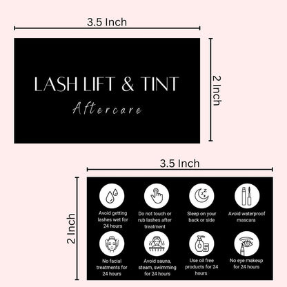 Lash Lift and Tint Aftercare Card | 50 Pack | 2x3.5 Inch Business Card Size | Black & White Simple Design with Illustration & Instruction