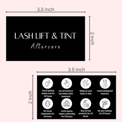 Lash Lift and Tint Aftercare Card | 50 Pack | 2x3.5 Inch Business Card Size | Black & White Simple Design with Illustration & Instruction