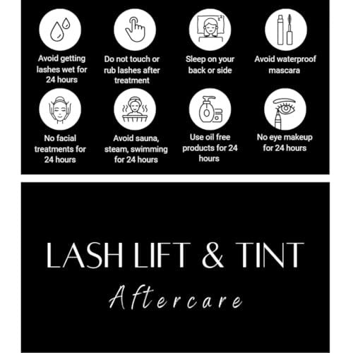Lash Lift and Tint Aftercare Card | 50 Pack | 2x3.5 Inch Business Card Size | Black & White Simple Design with Illustration & Instruction - görsel 2