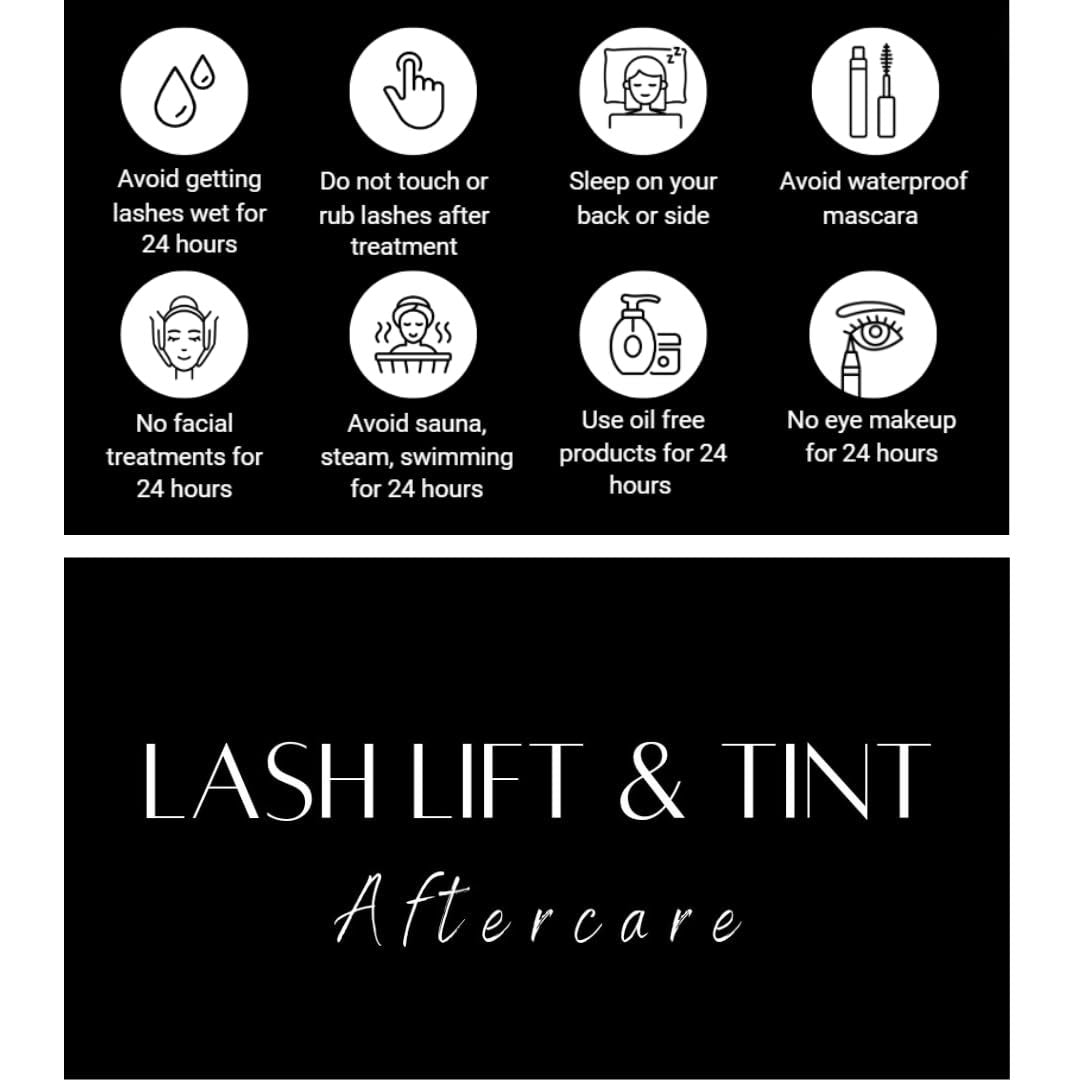 Lash Lift and Tint Aftercare Card | 50 Pack | 2x3.5 Inch Business Card Size | Black & White Simple Design with Illustration & Instruction - görsel 1