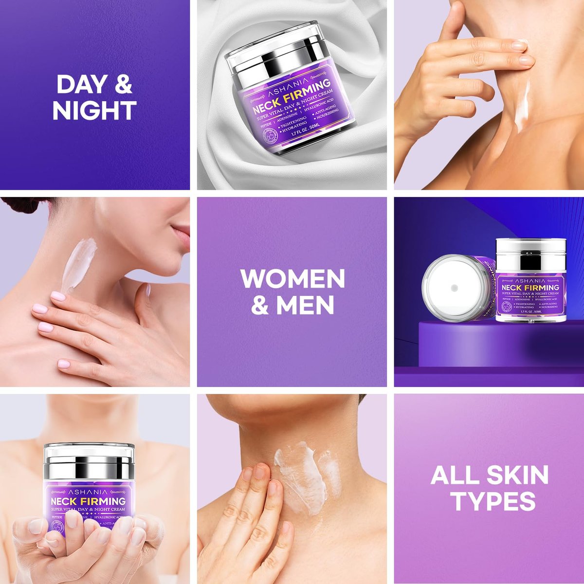 Ashania Korean Neck Firming Cream for Wrinkles & Sagging Skin – Peptide, Adenosine & Hyaluronic Acid Tightening Formula, Made in Korea (1.7 fl oz) Avelisse