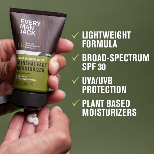 Every Man Jack Mineral Face Lotion SPF 30 Sunscreen with Zinc Oxide - Daily Moisturizer for Men, UVA/UVB Protection, 2 Fl Oz (2 Pack) Avelisse