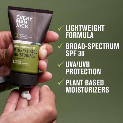 Every Man Jack Mineral Face Lotion SPF 30 Sunscreen with Zinc Oxide - Daily Moisturizer for Men, UVA/UVB Protection, 2 Fl Oz (2 Pack) Avelisse