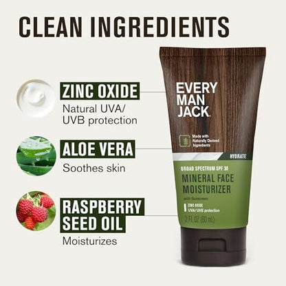 Every Man Jack Mineral Face Lotion SPF 30 Sunscreen with Zinc Oxide - Daily Moisturizer for Men, UVA/UVB Protection, 2 Fl Oz (2 Pack) Avelisse