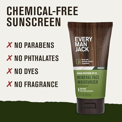 Every Man Jack Mineral Face Lotion SPF 30 Sunscreen with Zinc Oxide - Daily Moisturizer for Men, UVA/UVB Protection, 2 Fl Oz (2 Pack) Avelisse