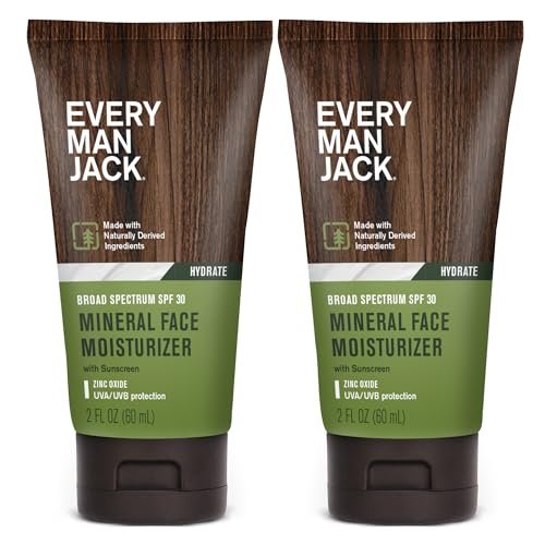 Every Man Jack Mineral Face Lotion SPF 30 Sunscreen with Zinc Oxide - Daily Moisturizer for Men, UVA/UVB Protection, 2 Fl Oz (2 Pack) Avelisse