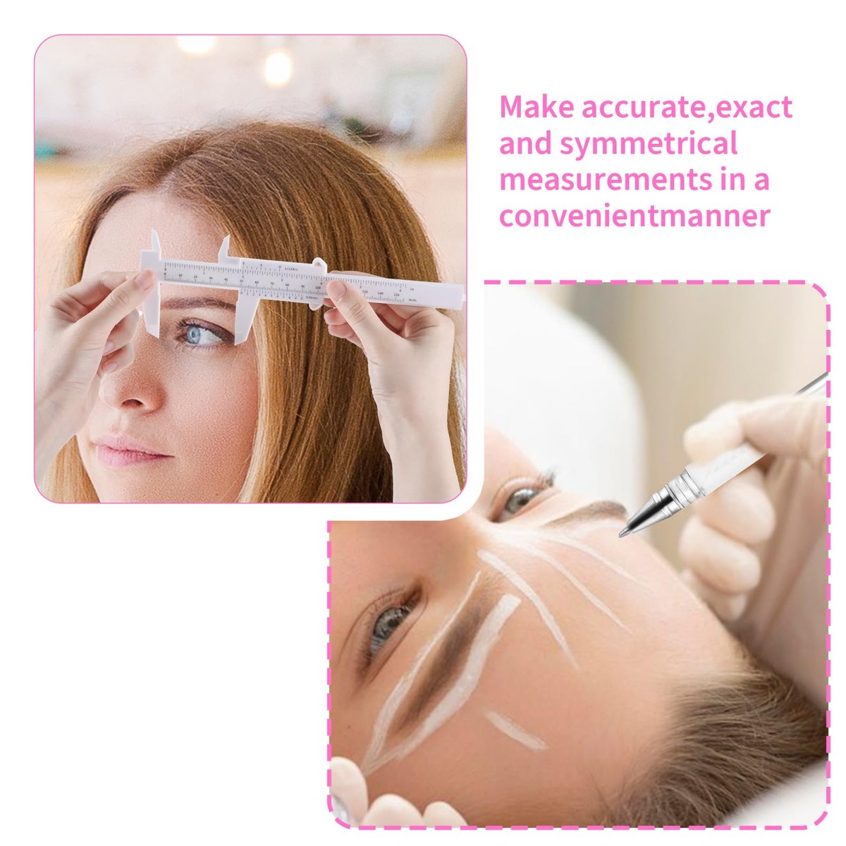 Eyebrow Microblading Marker Pen, 2 Pcs Brow Mapping Pens with 4 Replacement Refills and 1 Ruler - White Avelisse