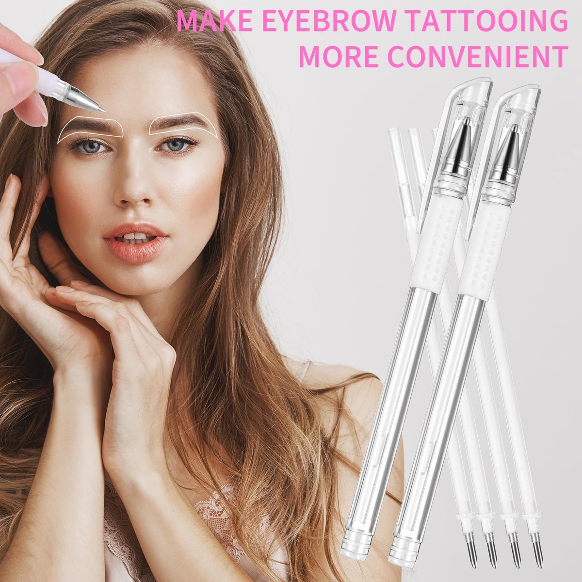 Eyebrow Microblading Marker Pen, 2 Pcs Brow Mapping Pens with 4 Replacement Refills and 1 Ruler - White Avelisse