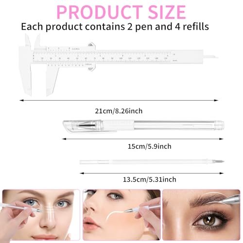 Eyebrow Microblading Marker Pen, 2 Pcs Brow Mapping Pens with 4 Replacement Refills and 1 Ruler - White Avelisse