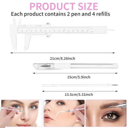 Eyebrow Microblading Marker Pen, 2 Pcs Brow Mapping Pens with 4 Replacement Refills and 1 Ruler - White Avelisse
